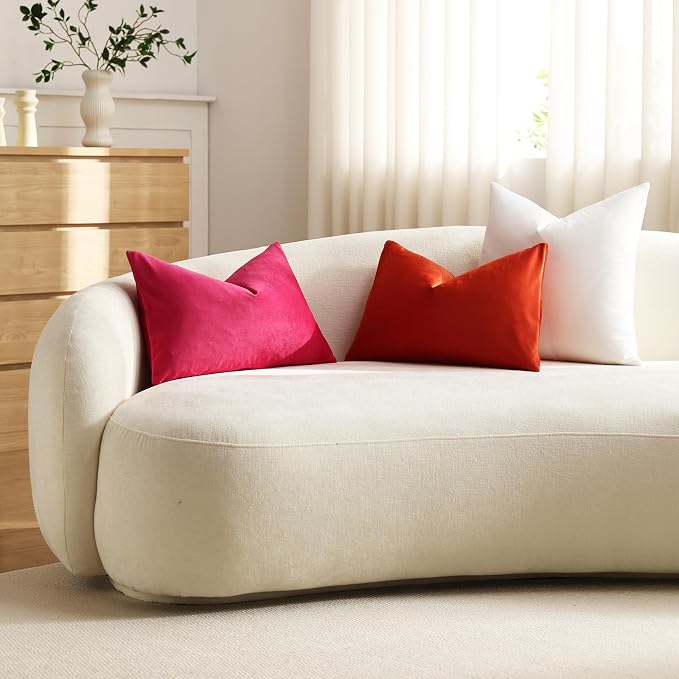 Euro Sham Covers 24x24 Ivory White: Pack of 2 Cozy Soft Velvet Square Modern Luxury Decorative Throw Pillow Cases for Sofa Couch Living Room Bed Home Decor