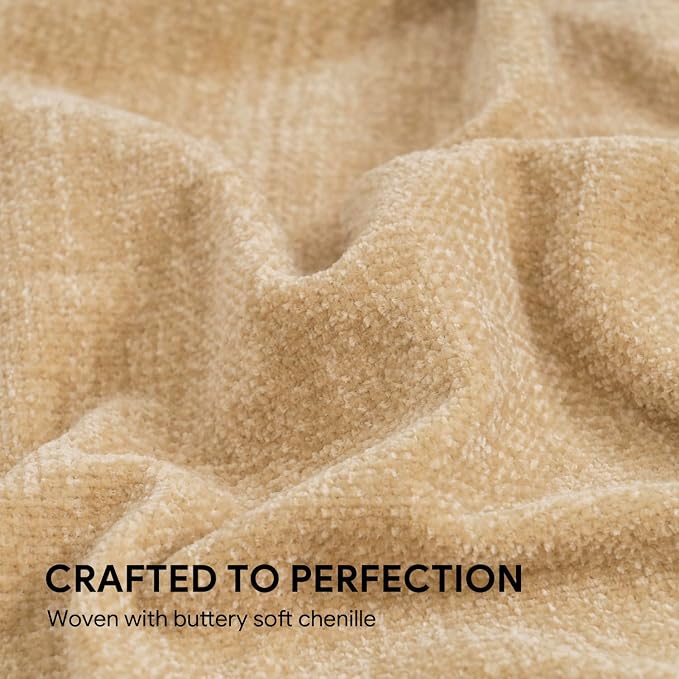 RECYCO Chenille Throw Blanket for Couch, 50"x60", Beige | Super Soft Knit Throw Blanket with Fringe Tassels, Lightweight Knitted Throw, Cozy, Ideal for Sofa Chair Bed Living Room Gift