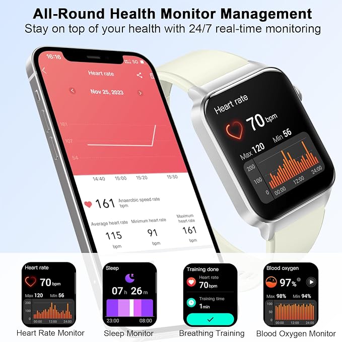 Smart Watch for Women Men (Answer/Make Call), Smartwatch with Heart Rate/Sleep Monitor/Pedometer, 2026 New Fitness Watch IP68 Waterproof, 113+ Sports Modes,Activity Tracker for Android iOS-White