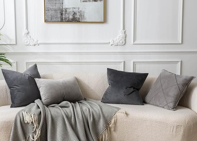 26x26 Throw Pillow Covers Decorative Velvet Couch Covers Set of 2,Dark Gray | JUSPURBET Cozy Soft Pillowcases with Invisible Zipper for Modern Couch Sofa Bed Living Room Bedroom Home Decor