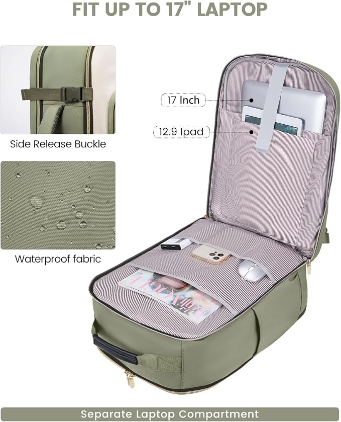 LOVEVOOK 40L Travel Backpack for Women & Men, Airline Approved Carry On Luggage with 3 Packing Cubes, TSA Overnight Bags, Waterproof Personal Item Bag, Weekender Essentials Backpacks fits 17" Laptop