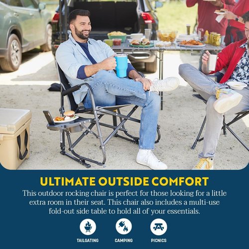 GCI Outdoor Freestyle Rocker XL Camping Chair - Portable Folding Design with Side Table & Drink Holder - Red