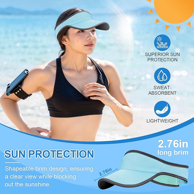 Sports Sun Visor for Men Women, Lightweight Soft Quick-Dry Visor Hat, Packable Tennis Golf Running Visor