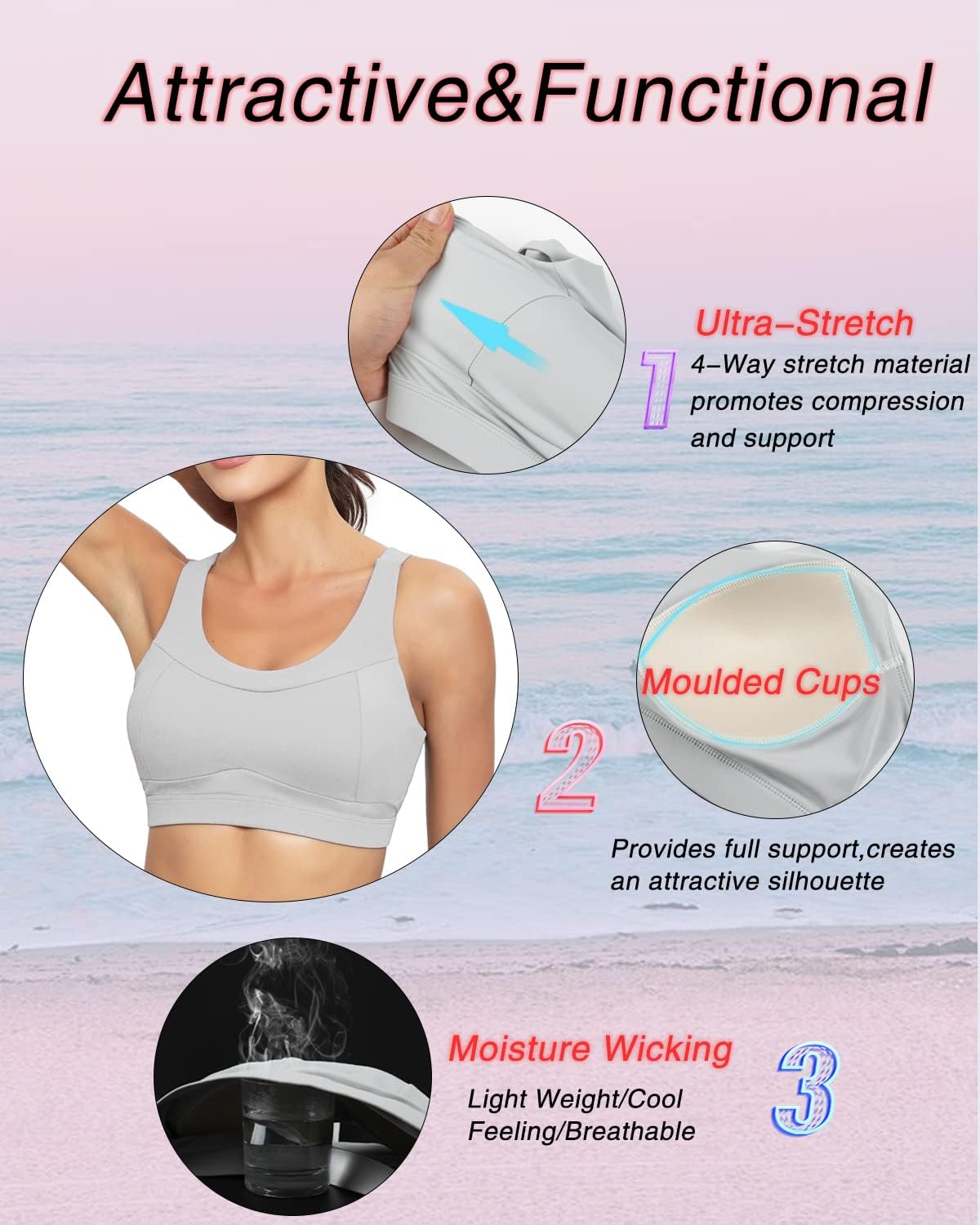 RUNNING GIRL High Impact Sports Bra - Racerback Workout Crop Top with Push-Up Support | Longline Design