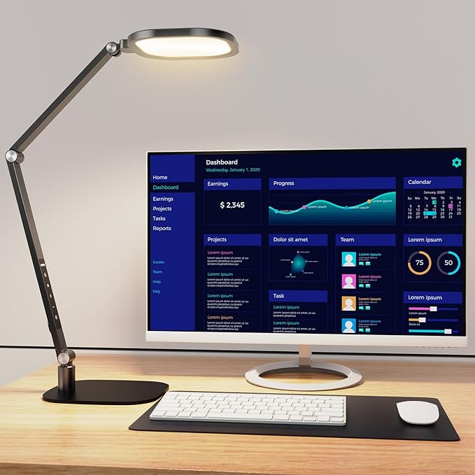 LitONES LED Desk Lamp for Home Office, Soft Edge-lit Design - Modern Style | Eye-Caring Diffused Light, Professional Computer Light for Reading, Crafts & Zoom, Dimmable with 30 Modes, Memory & Timer