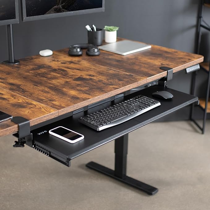 VIVO Black Extra Large 34 x 11 in Under Desk Keyboard Tray, MOUNT-KB15EB | Keyboard Tray for Typing, Slide Out Platform, Extra Sturdy C-Clamp Mount System, Computer Drawer, Black Frame
