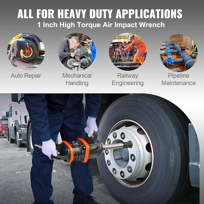 VEVOR 1 Inch Air Impact Wrench, Up to 5175 ft-lbs Beast Reverse Torque Output Pneumatic Impact w/ 8 Inch Anvil for Heavy Duty Machinery/Semi-Truck/Bus