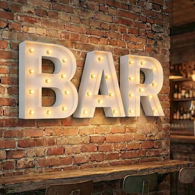 NEONSIGN Premium White Metal Marquee Letters for Wall Decor - 1.5ft to 4ft Large Light Up Alphabet & Numbers - Vintage Industrial LED Sign for Wedding, Party, Business Logo & Home Bar (18 INCHES)