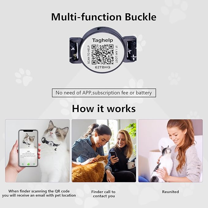 Upgraded Smart Cat Collar: Real-Time Scan Alerts & Shareable Pet Profile, Breakaway Safety Collar with QR Code ID Tag - Stars & Moon Design, No Monthly Fee (Black)