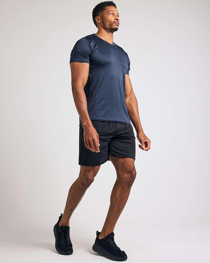 5 Pack Men's Dry Fit V Neck Gym Workout T Shirts Athletic Moisture Wicking | Cooling, Quick Dry, Breathable, Short Sleeve, Exercise, Cycling, Sports, Outdoor, Fitness, Golf, Crossfit, Hiking, Tennis