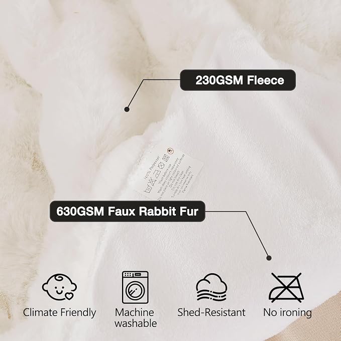 ORINOVA Light Beige Faux Fuzzy Fur Blanket Queen Size 90x90 Ultra Soft Thick Fluffy Blanket Queen for Bed Couch Cozy Furry Home Decor 1000 GSM