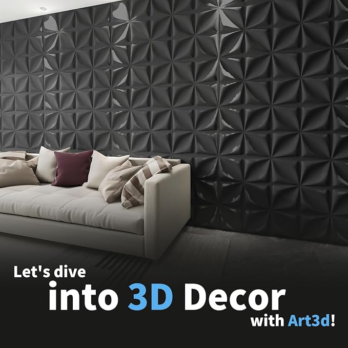 Art3d Decorative 3D Wall Panel, 32 Sq.FT PVC Interior Wall Decor for Living Room, Bedroom, Lobby, Office, Shopping Mall, Black