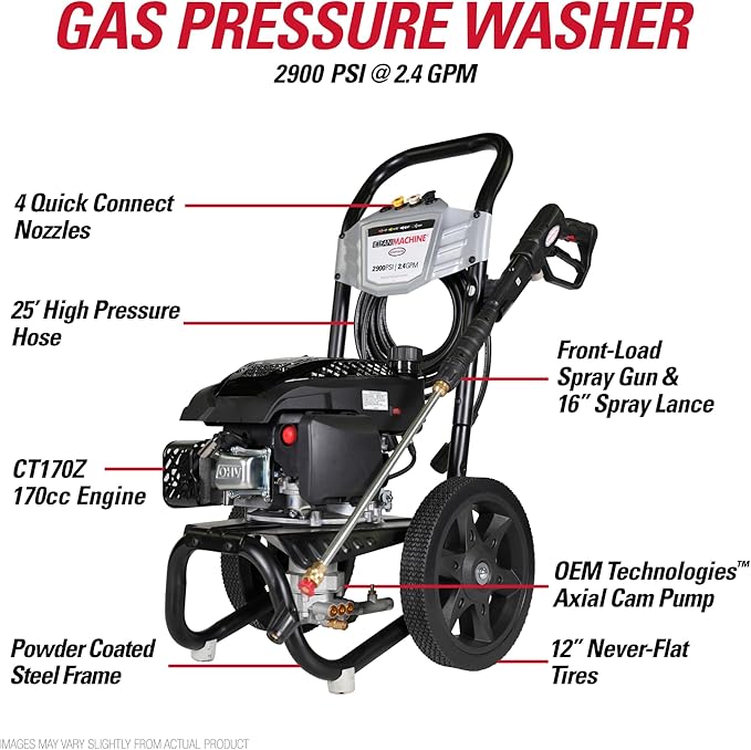 Simpson Cleaning 2900 PSI Gas Pressure Washer, 2.4 GPM Residential Power Washer with Siphon Hose, 25' Hose, Clean Machine, 49-State (CM61455)