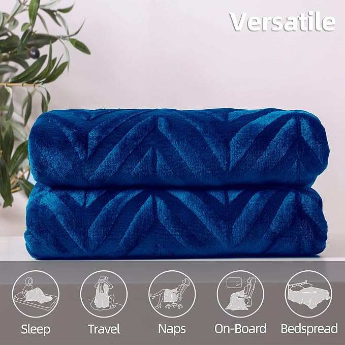 Whale Flotilla Flannel Fleece Fall Bed Blanket Twin Size, Royal Blue | Lightweight Breathable Soft Bedspread, Plush Fluffy Coverlet Chevron Design Decorative Blanket for Home Life, 90x66 Inch