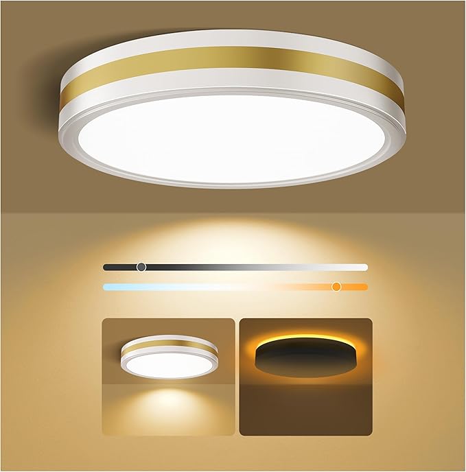 15 Inch Flush Mount Modern White Gold LED Ceiling Light with Night Light, 5CCT 35W 3500LM 2700K-6500K Adjustable, Dimmable Light Fixture for Bedroom Hallway, ETL