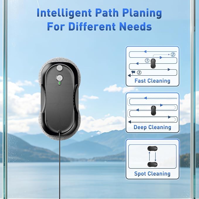 KKI Window Cleaning Robot, Auto-Dual Spray,for High-Rise Windows 10Cloths | Robot Window Cleaner Dual Max 6400pa, 3 Cleaning Modes & Edge Detection, Remote Control ,Anti-drop,UPS Battery