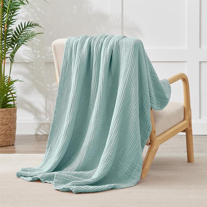 100% Cotton Muslin Blanket Twin 60" x 80", Breathable and Lightweight Cotton Twin Blankets for Couch, Soft Cooling Summer Gauze Blanket for Adults All Season, Mint