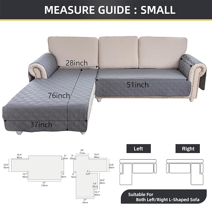 ele ELEOPTION 100% Waterproof 2 Piece Couch Cover Pet Blanket Sectional L Shape Sofa Cushion Cat Dog Bed Cover (Chaise Lounge + 2 Seat Covers) Khaki
