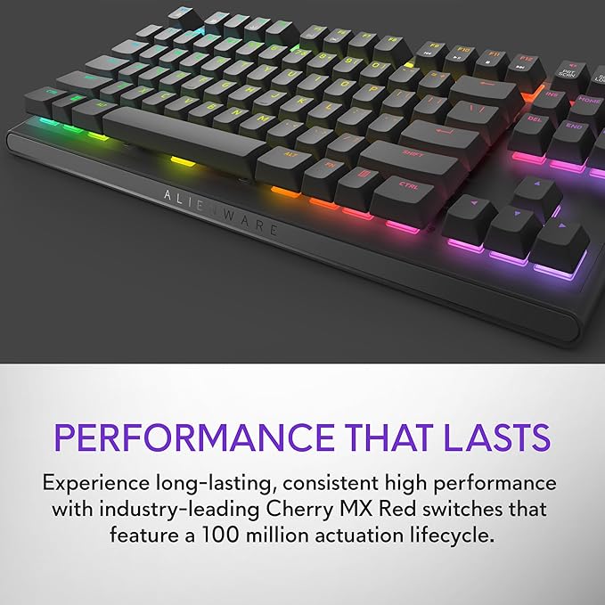 Alienware Wired Gaming Keyboard AW420K, Linear Mechanical, TKL | USB-C, Detachable Cable, Adjustable Height, RGB Per-Key, Dark Side of the Moon, 2-Year Warranty