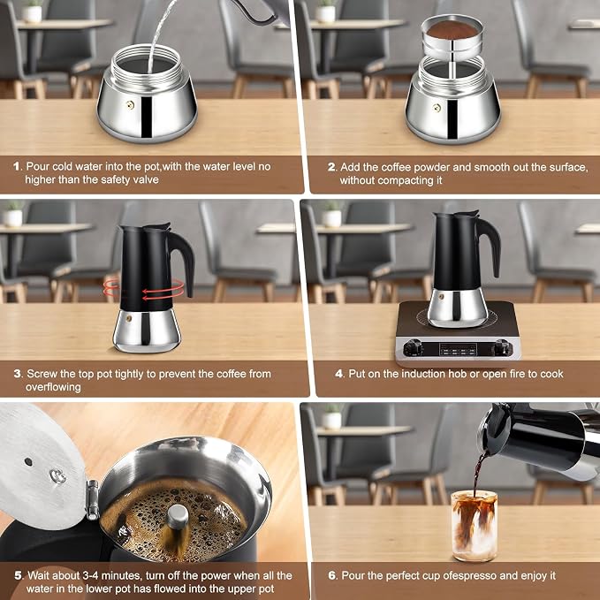12 Cup Stovetop Espresso Maker Stainless Steel Moka Pot Stove Top Percolator Italian Coffee Makers Capable Mocha Greca Machine Cafe Classic Induction Cookers for Home and Camping 600ml 20oz
