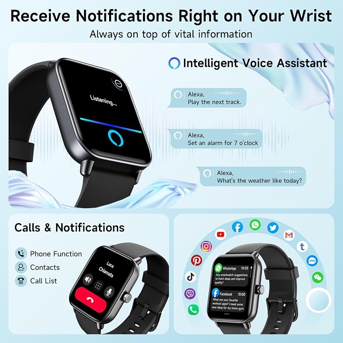 Smart Watches for Men Women, Alexa Built-in, 1.8" Smartwatch with Heart Rate/SpO2/Sleep/Stress, IP68 Waterproof Fitness Tracker with Bluetooth Call (Answer/Make), 101+ Sports Modes, for Android iPhone