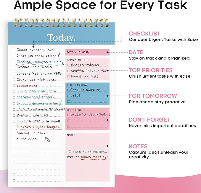 Taja To Do List Notepad, Undated Daily Planner for Work and Goal Setting | Early Dawn, 52 Sheets, 9.8" x 6.5" , for Office, Home and school, Daily Task Planning, Notes and Everyday Organization