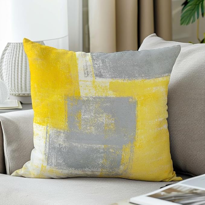 Throw Pillow Covers for Couch, 24x24 Inch, 2 Pack, Grey Yellow | Decorative Throw Pillow Covers Cushion Covers for Couch Bedroom Sofa Living Room