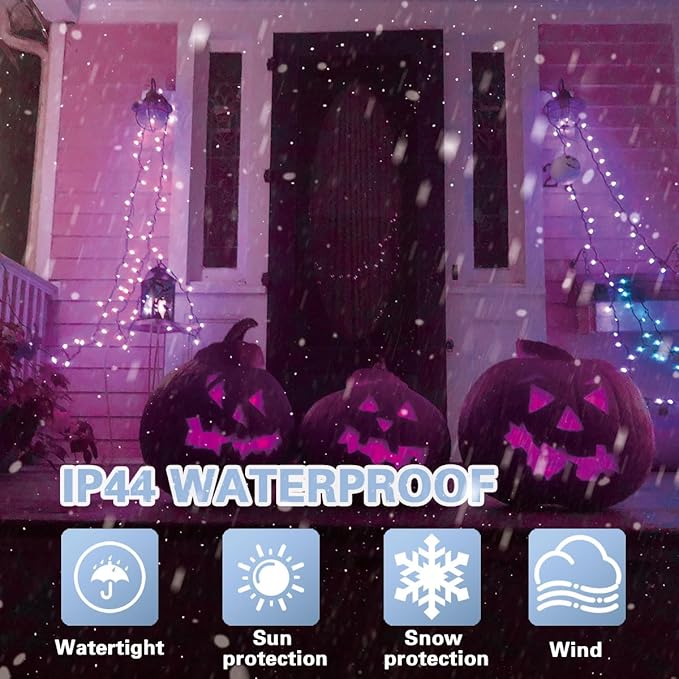 LAMPHOME 66FT 200LED Purple Christmas Lights Indoor Outdoor Clear Wire, Purple Lights for Christmas Tree, 16 Modes Deep-Violet String Lights Plug in for halloween Bedroom Garden Party Xmas Decorations