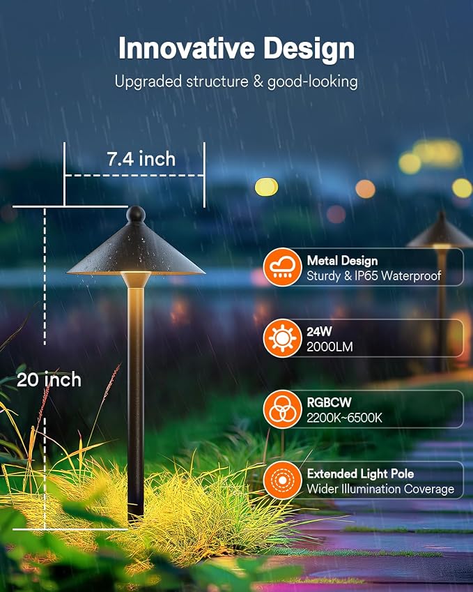 Lumary Smart Low Voltage Pathway Lights 2000LM, IP65 Waterproof, 24V | RGBAI/Cool/Warm light, Timer, 50+ Scenes, Custom Schedules, Works with Alexa/Google Home, Garden/Driveway/Landscape Lighting