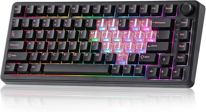 YUNZII B75 PRO 75% Wireless Mechanical Keyboard (Black Heart, CocoaV2) | Hot Swap Keyboard with Knob, Gasket Mount, Creamy Pre-lubed Switch for Smooth Typing, BT/USB-C/2.4G, for Gaming