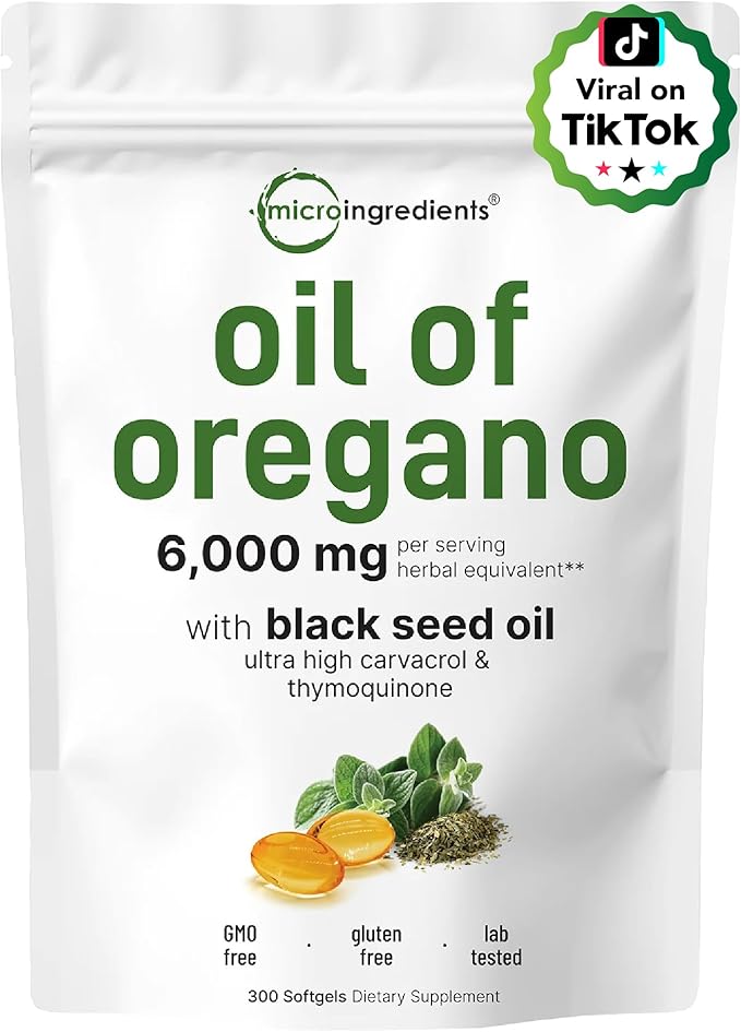 Micro Ingredients Oil of Oregano Softgels 300 Count & Vegan Omega 3 Algae Oil Supplement Bundle 2 Pack | Carvacrol & Thymoquinone | Full Spectrum Omega-3 Alternative