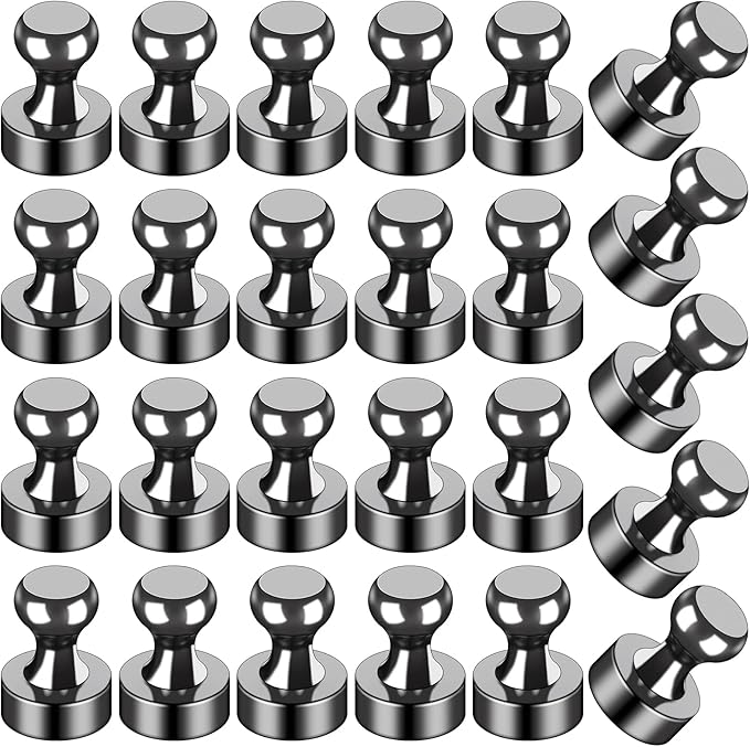 LOVIMAG Fridge Magnets 25Pcs, Magnet for Refrigerator Whiteboard, Black | Small Strong Neodymium Metal Cute Push Pin for Classroom, Kitchen, Accessories Decorative, Office, Calendar