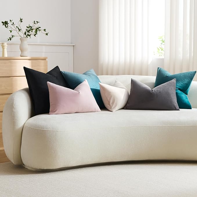 Lumbar Pillow Covers 12x20 Turquoise: Pack of 2 Cozy Soft Velvet Rectangular Modern Luxury Decorative Throw Pillow Cases for Sofa Couch Living Room Bed Home Decor