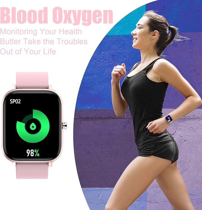 Smart Watch for Men Women Compatible with iPhone Samsung Android Phone 1.69 inch Full Touch Screen IP68 Waterproof Bluetooh Fitness Tracker Heart Rate/Sleep Monitor (Pink)