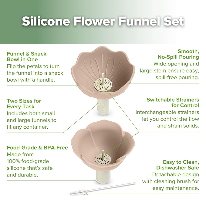 Haakaa Silicone Flower Funnel Set – Dual-Size Silicone Funnels for Kitchen Use, Small Funnels for Filling Bottles, Compatible with Haakaa Pouches