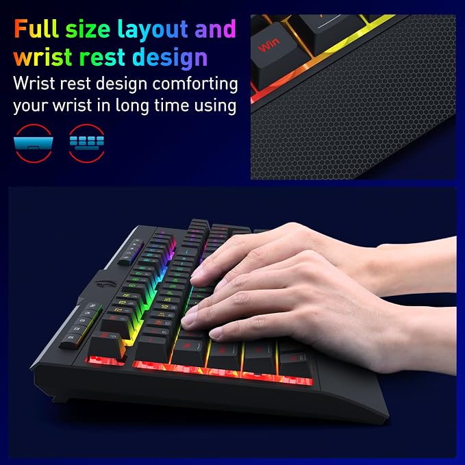Redragon K525 PRO RGB 3-Mode Wireless Membrane Gaming Keyboard with Multimedia Keys, Linear Mechanical-Feel Switch, 4 Extra On-Board Macro Keys, Dedicated Media Control, Ergonomic Wrist Rest