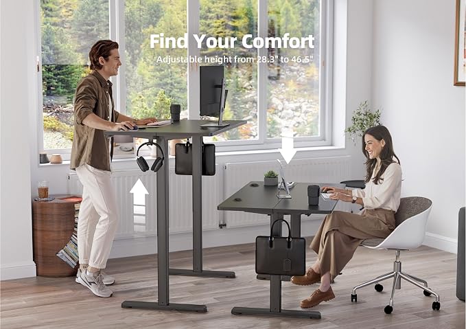 YDN 32 x 19 Inch Black Electric Standing Desk | Adjustable Height, Sit Stand, Cable Management, Ergonomic, Home Office