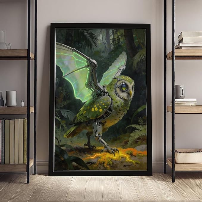 Framed Cyber Fantasy Wall Art for Living Room And Home Office Modern Sci Fi Nature Inspired Decor 08x12in