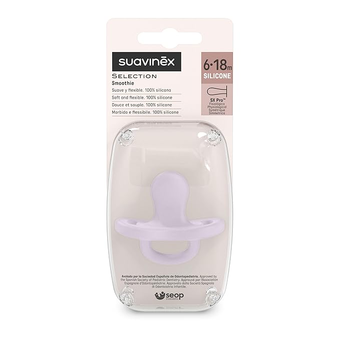 Color Essence SX PRO Silicone Baby Pacifier 1Pk, Made with 100% Soft Silicone, Baby Essentials Perfect for Breastfeeding Babies, Designed in Spain, 6-18 Mths, Lavender
