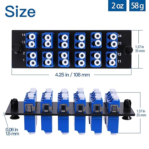 VFLTOOL 12 Duplex LC Adapters LGX Footprint Fiber Patch Panel Loaded 24 Fiber Ports Couplers Enclosure - LC UPC Blue Compatible with SingleMode Multimode|1.25G/10GB OS1-2/OM3