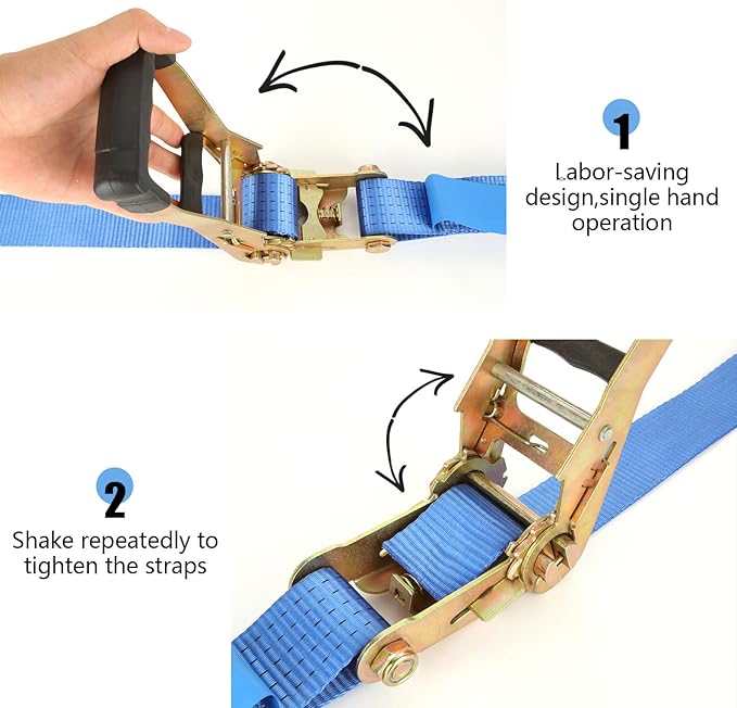 2 Pack 2 Inch Ratchet Straps Heavy Duty 20ft Tie Down Straps Ratchet with Double J Hook, 8000 LBS Break Strength, Cargo Ratchet Straps for Truck, Trailers, Kayaks, Car Roof