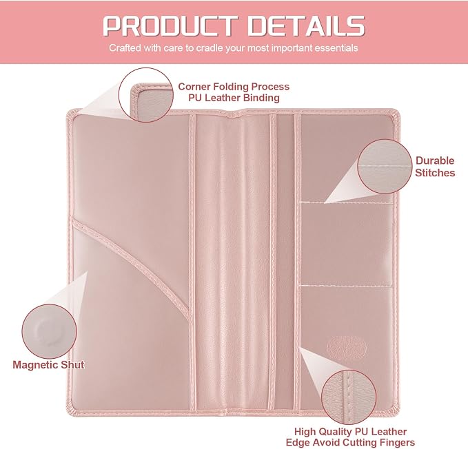 JUSTTOP 1Pack Car Registration and Insurance Holder,Car Document Holder for Cards License with Magnetic Shut,Vehicle Glove Box Car Organizer for Documents, Cards, License(Pink)