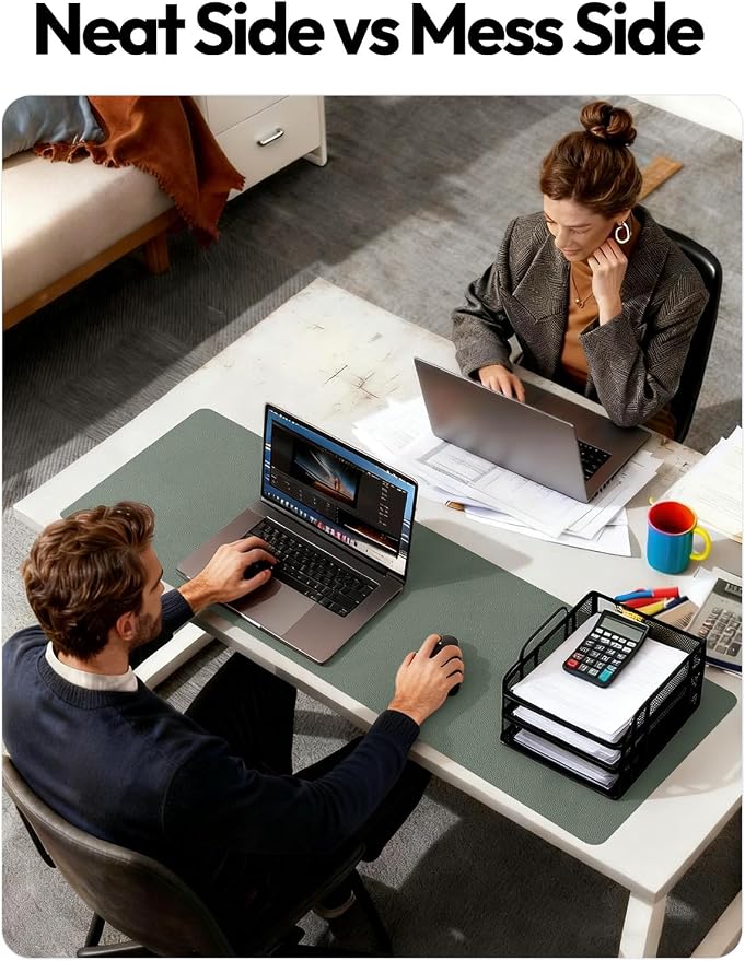 YSAGi Leather Desk Protector, Office Mat, Large Mouse Mat, Non-Slip PU Leather Blotter, Laptop Desk Mat, Waterproof Writing Pad for Office and Home(Dark Green, 42" x 17.2")