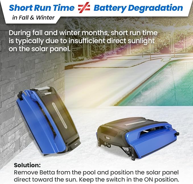 Betta SE Solar Powered Automatic Robotic Pool Surface Skimmer Cleaner with 24/7 Continuous Cleaning Battery Power and Re-Engineered Twin Salt Chlorine Tolerant Motors (Blue)