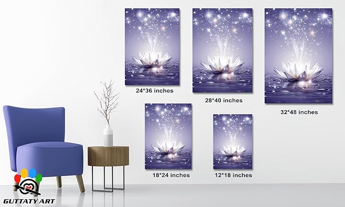 GUTTATY Zen Floral Canvas Wall Art, Water Lily Bloom Picture, Lotus Flower Canvas Art Print, Spiritual Zen Wall Picture, Meditation Spiritual Zen Flower Print for Yoga Spa Spiritual Room 32x48 inch