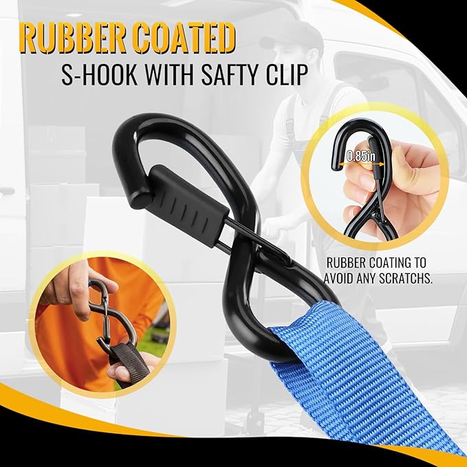 TLGREEN Retractable Ratchet Straps,Blue,4 Pack,1” x 10’1650lb Break Strength Heavy Duty Auto Self Retracting Tie Down Straps for Truck, Cargo, Motorcycle, ATV, UTV,Boat