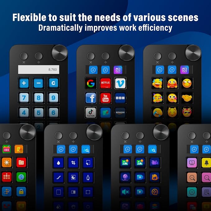 Streaming Deck,Macro pad/Calculator/Numeric Keypad Three Modes | 15 Customizable Macro Keys and LCD Bar,Large Dial,Work Efficiency Device,Compatible with Windows and Mac(N1 Black)