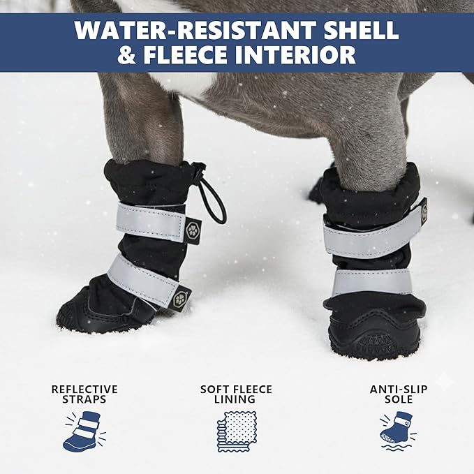 Spark Paws Dog Shoes, Waterproof Dog Boots for Medium to Large Dogs, Non Slip, Breathable Dog Booties and Paw Protectors - 4PCS Doggie Hiking Boots with Reflective Straps - Black, Size 3