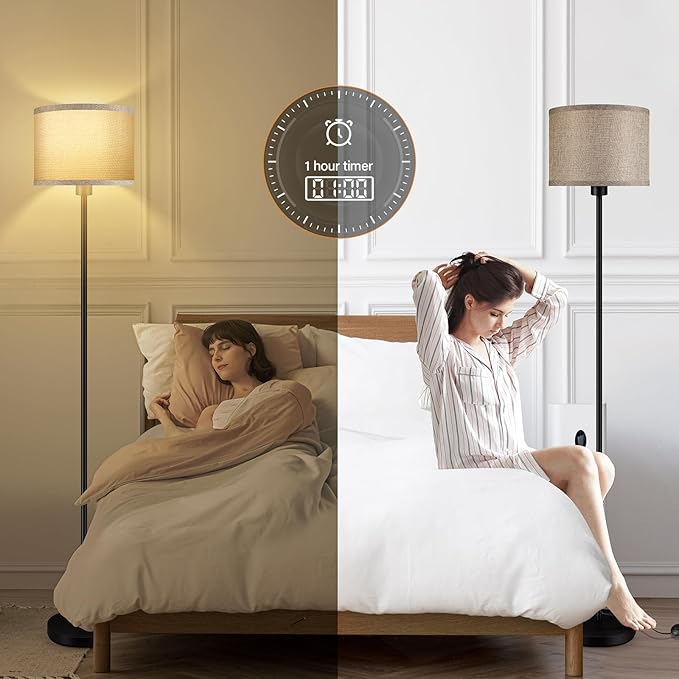 Floor Lamps for Living Room, Stepless Dimmable Floor Lamp with Remote, 2700K-6500K Colors Temperature & Brightness Adjustable,10W/1200LM Jute LED Floor Lamp, Modern Standing Lamp for Bedroom/Office