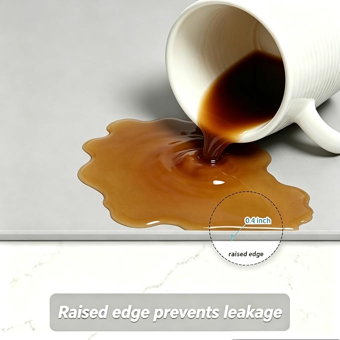 Silicone Coffee Mat 24"x16", Single Piece Anti-Vibration Under Coffee Maker Mat, Non-Slip Espresso Machine Mat with 10mm Raised Edge, Noise Reduction Countertop Protector, Fits Breville Ninja Keurig